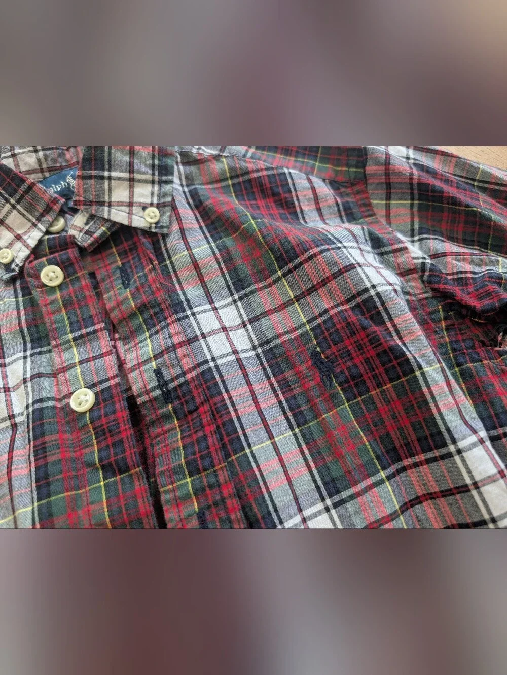 8-10Y Ralph Lauren Red and Green Plaid Button-Up Shirt